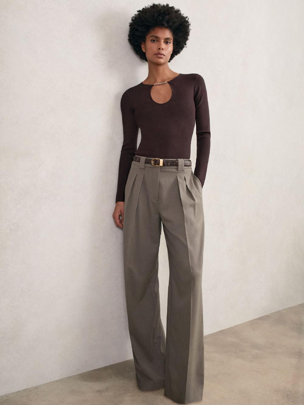 Reiss Chain-Detail Keyhole Knit Top In Plum