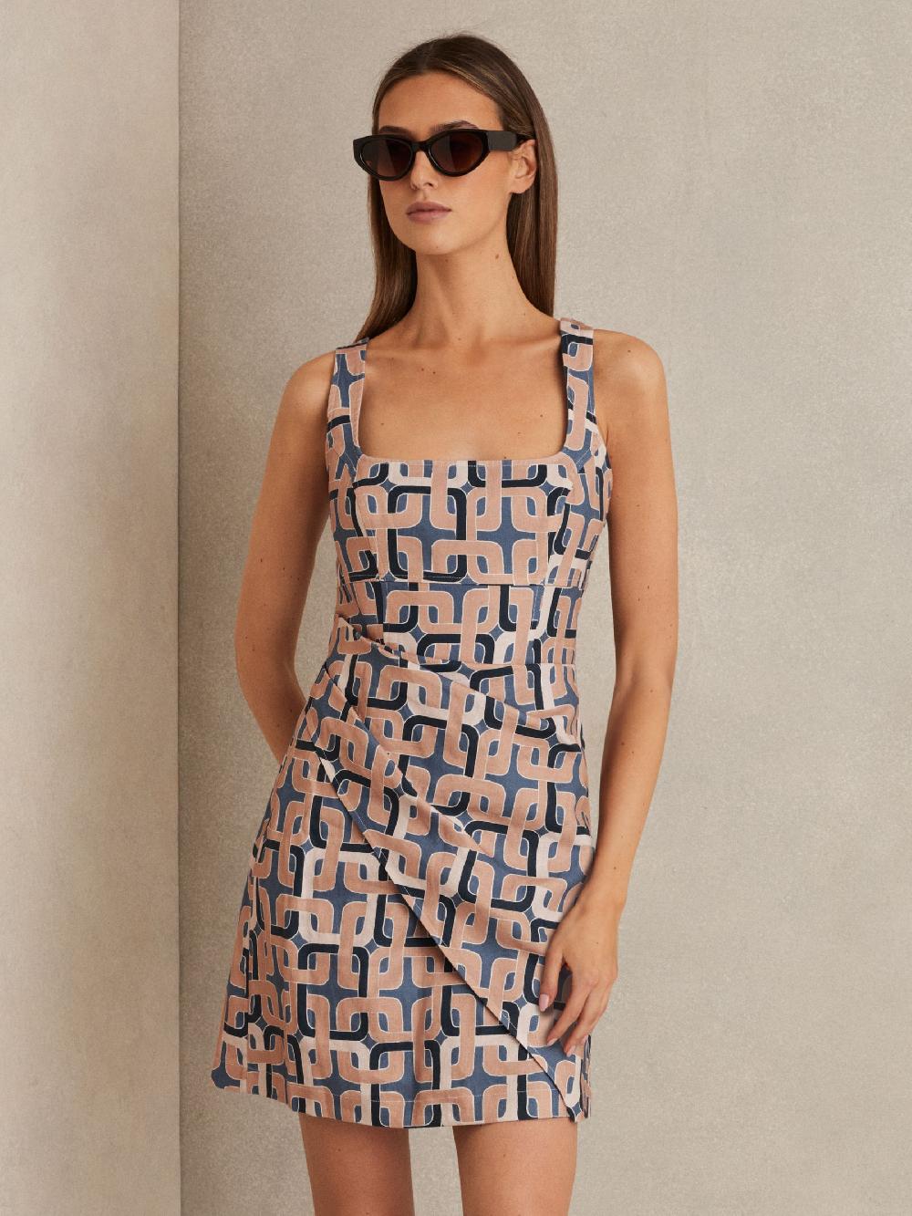 Reiss Chain Print Mini Dress In Blue