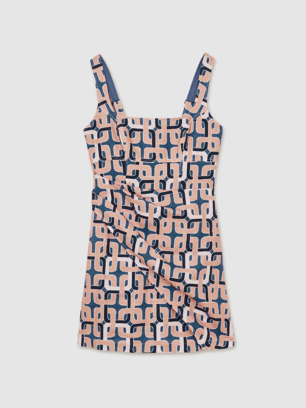 Reiss Chain Print Mini Dress In Blue
