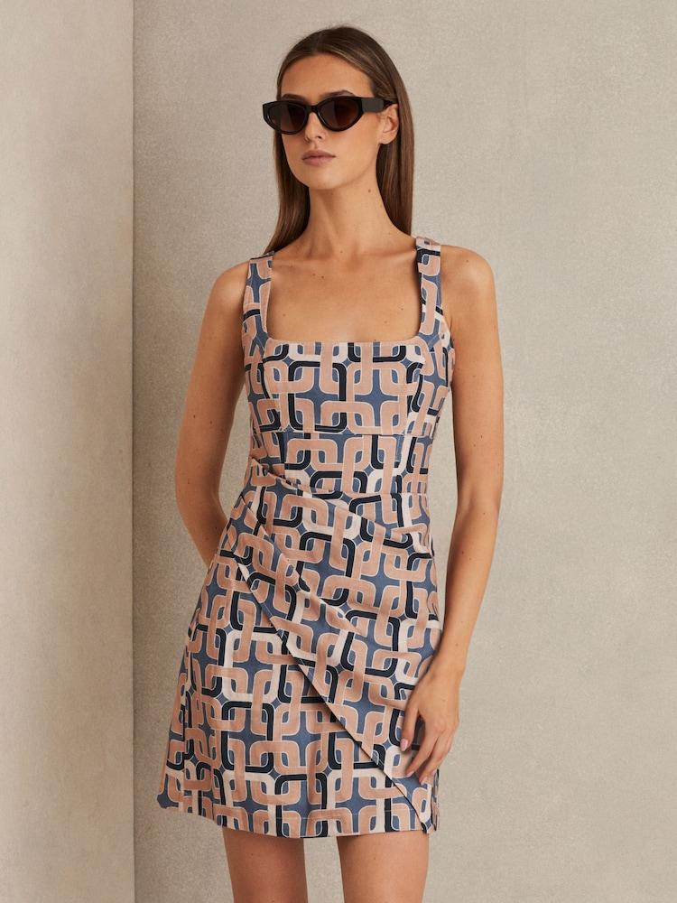 reiss Chain Print Mini Dress in Blue