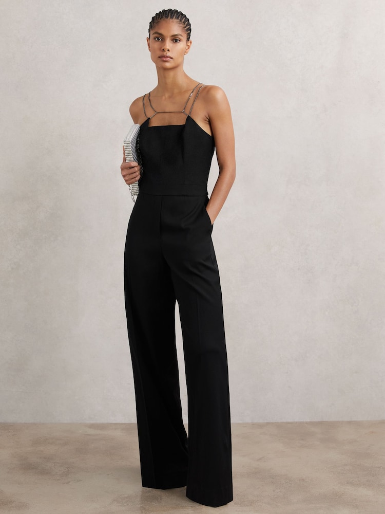reiss Chain-Strap Wide-Leg Jumpsuit in Black