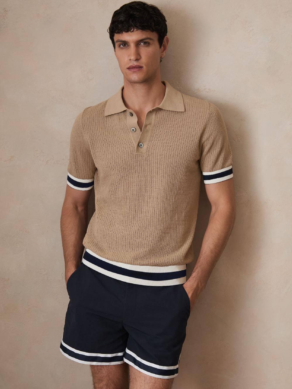 Reiss Reiss | Ché Cotton Knit Polo Shirt In Camel Brown