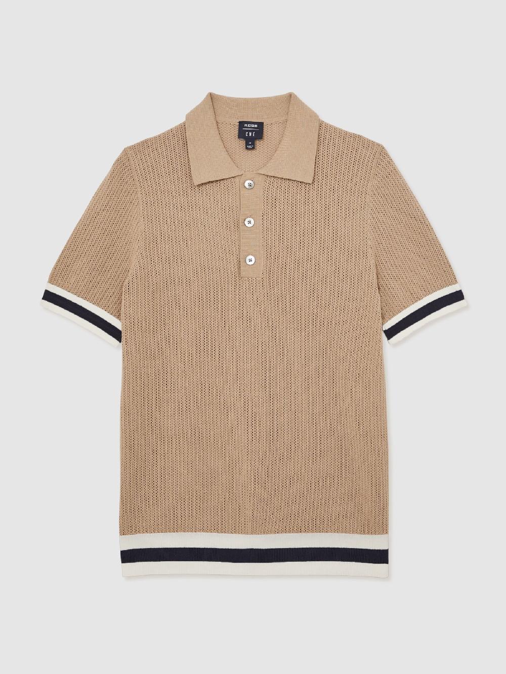 Reiss Reiss | Ché Cotton Knit Polo Shirt In Camel Brown