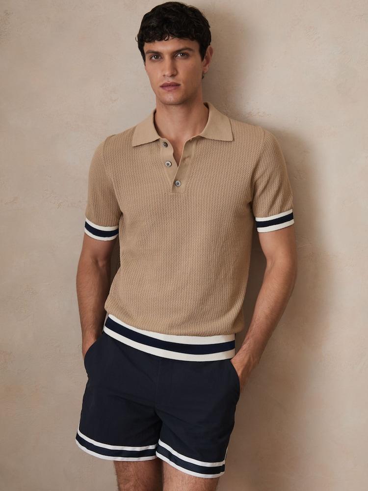 reiss Reiss | Ché Cotton Knit Polo Shirt in Camel Brown