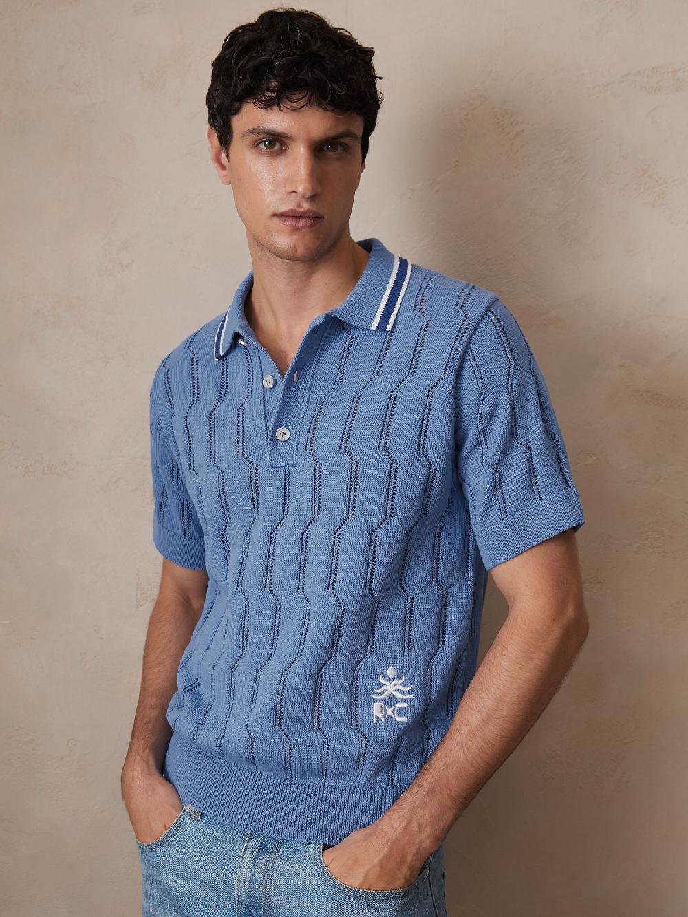 Reiss Reiss | Ché Cotton Pointelle Polo Shirt In Blue