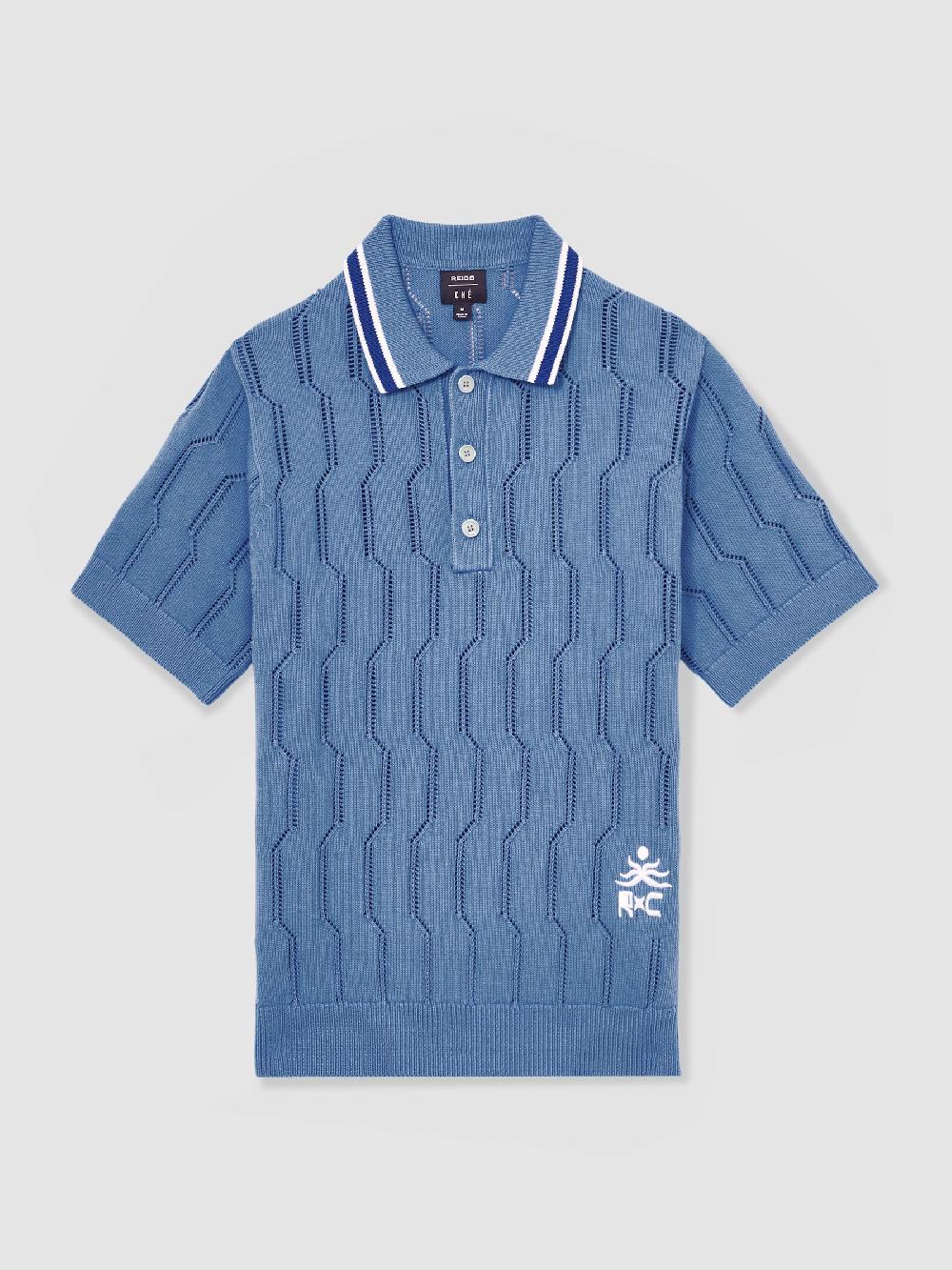 Reiss Reiss | Ché Cotton Pointelle Polo Shirt In Blue
