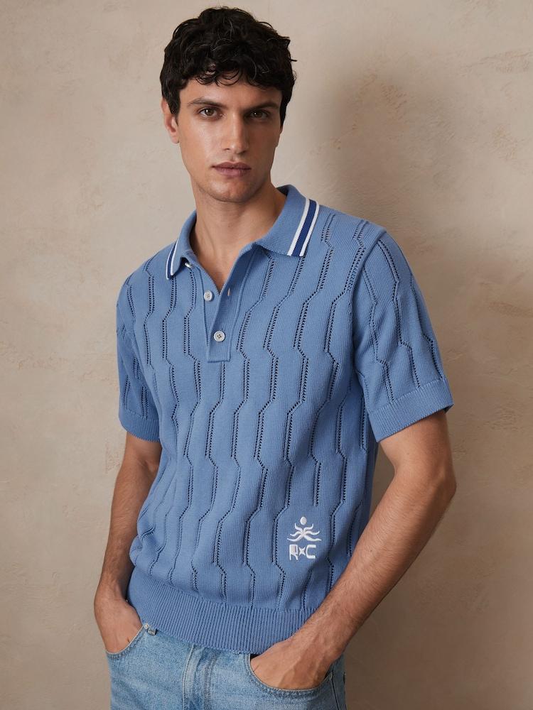 reiss Reiss | Ché Cotton Pointelle Polo Shirt in Blue