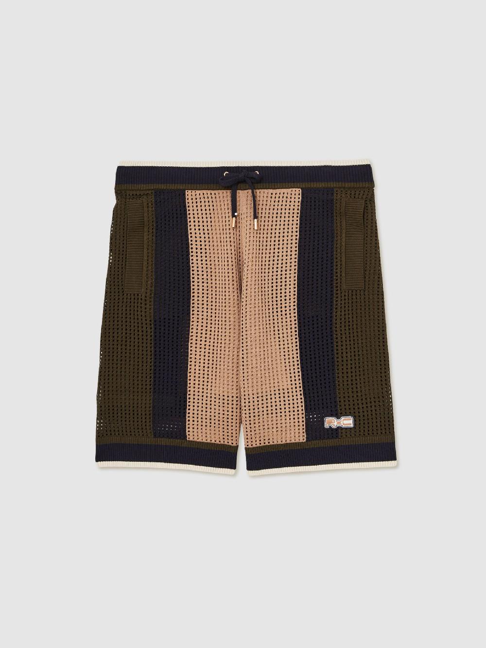 Reiss Reiss | Ché Crochet Colour-Block Shorts In Camel/Green