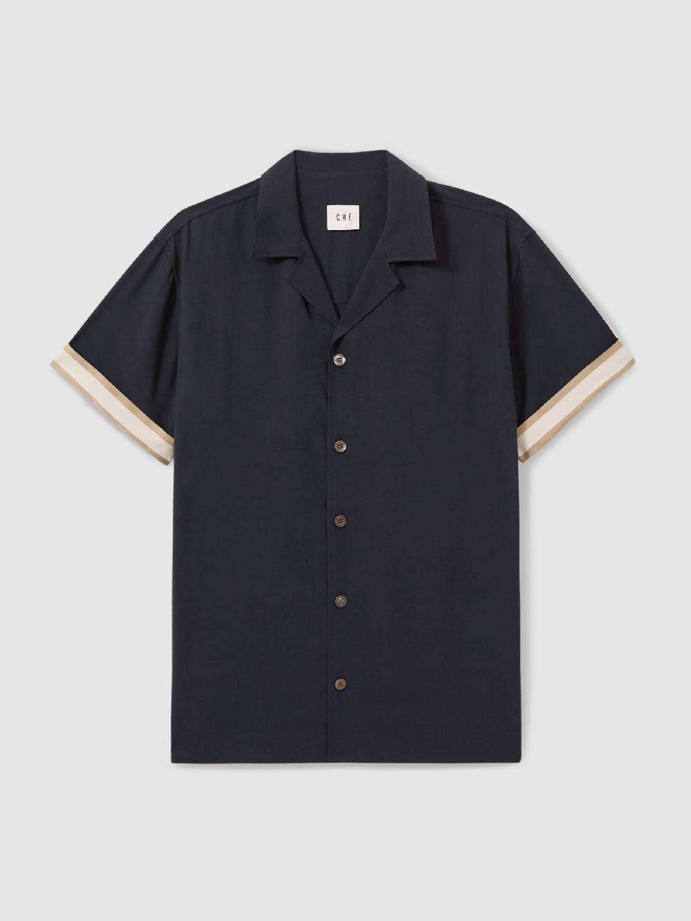 Reiss Reiss | Ché Cuff Detail Cuban Collar Shirt In Navy