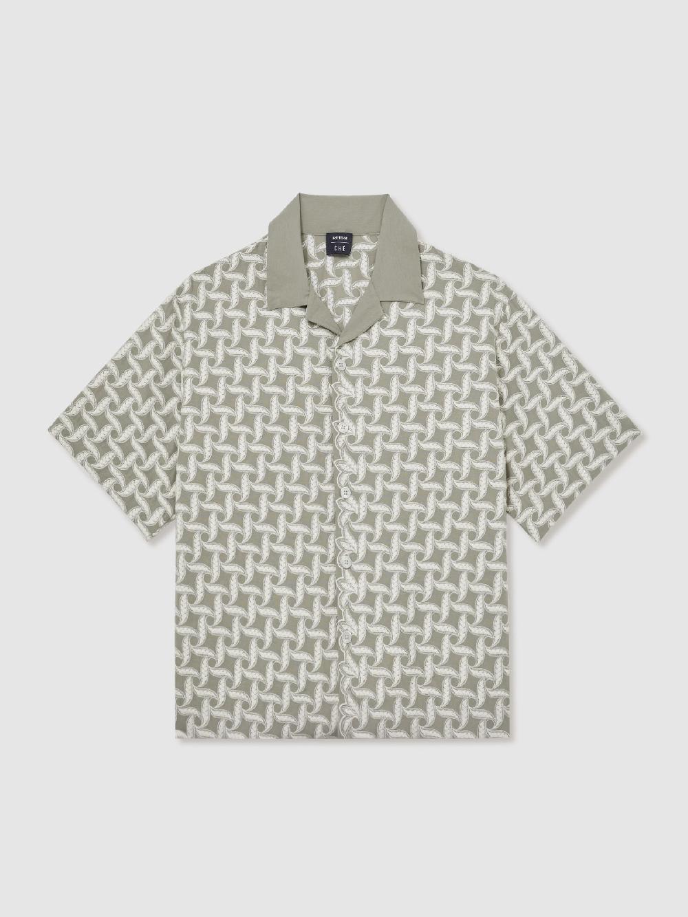 Reiss Reiss | Ché Motif-Embroidered Shirt In Sage/White
