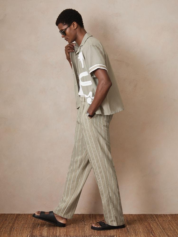 reiss Reiss | Ché Pinstripe Wide-Leg Trousers in Stone