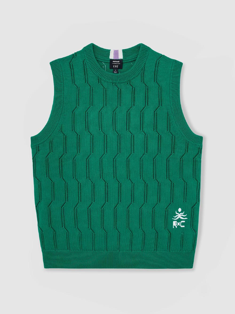 Reiss Ché Pointelle Crew-Neck Vest In Bright Green