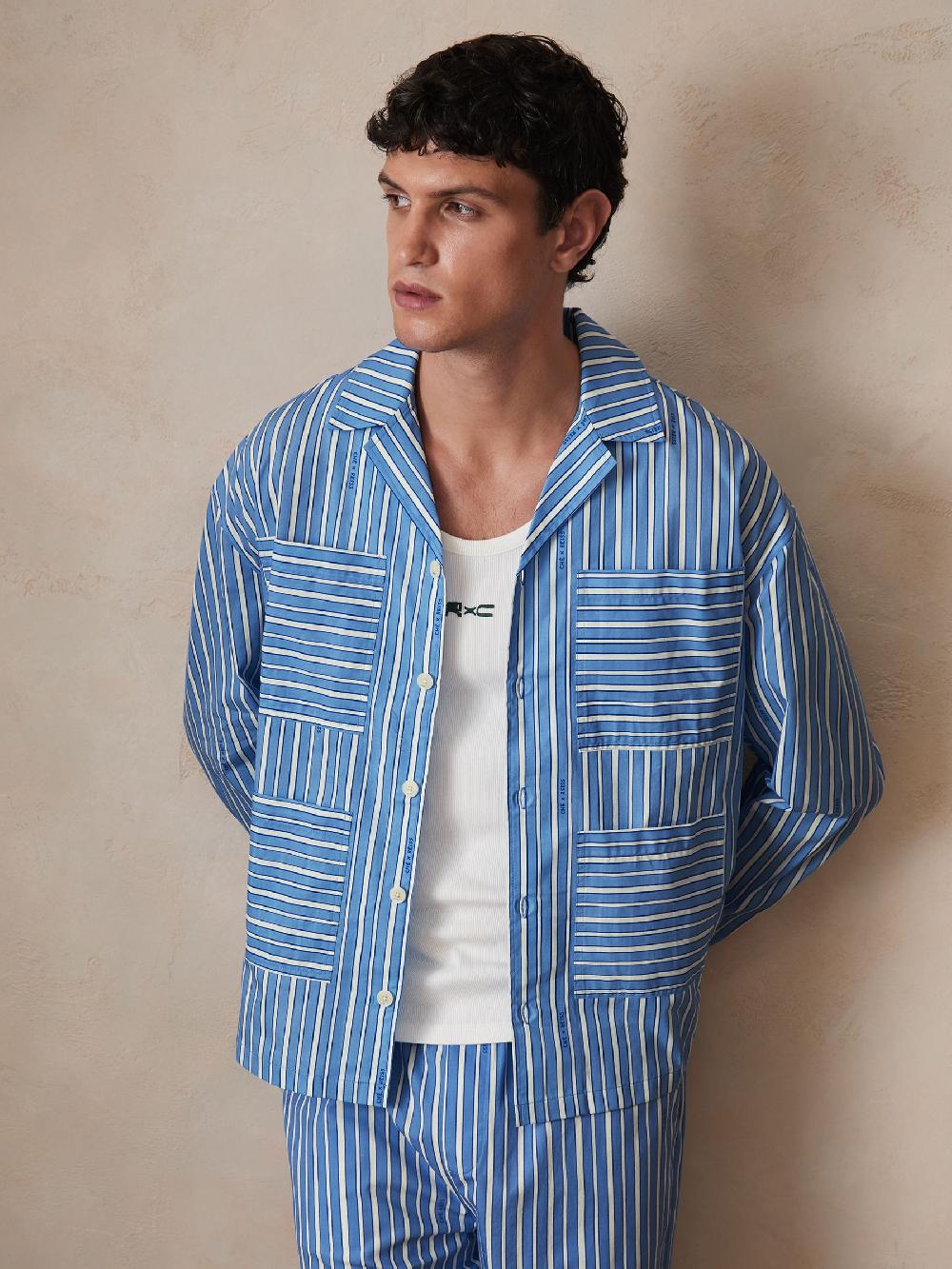 Reiss Reiss | Ché Poplin Stripe Pocket Shirt In Bright Blue/White