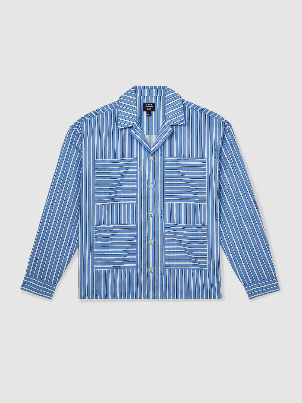 Reiss Reiss | Ché Poplin Stripe Pocket Shirt In Bright Blue/White