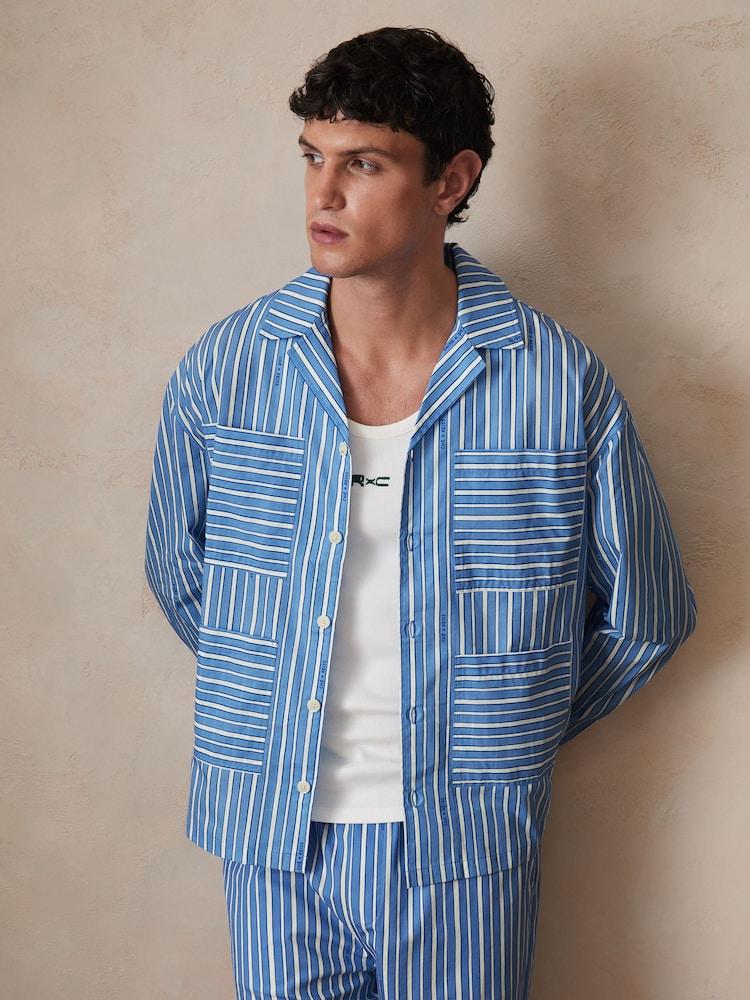 reiss Reiss | Ché Poplin Stripe Pocket Shirt in Bright Blue/White