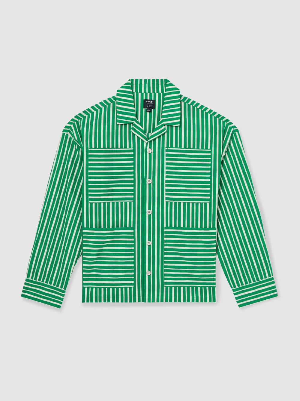 Reiss Reiss | Ché Poplin Stripe Pocket Shirt In Bright Green/White