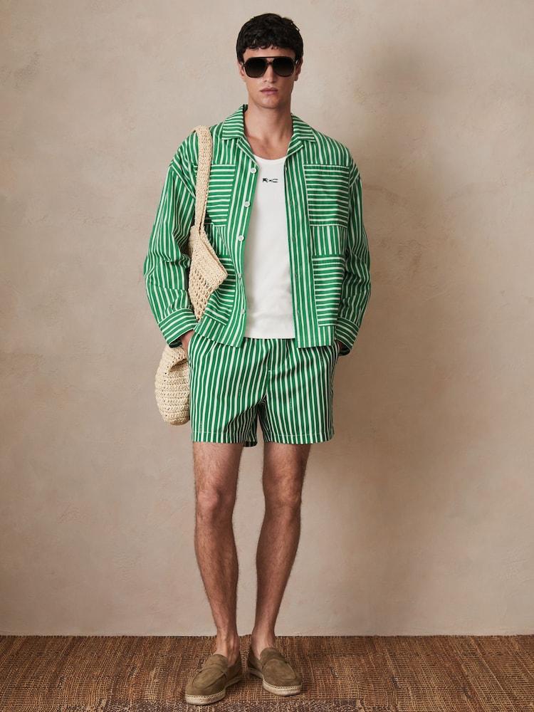 reiss Reiss | Ché Poplin Stripe Pocket Shirt in Bright Green/White