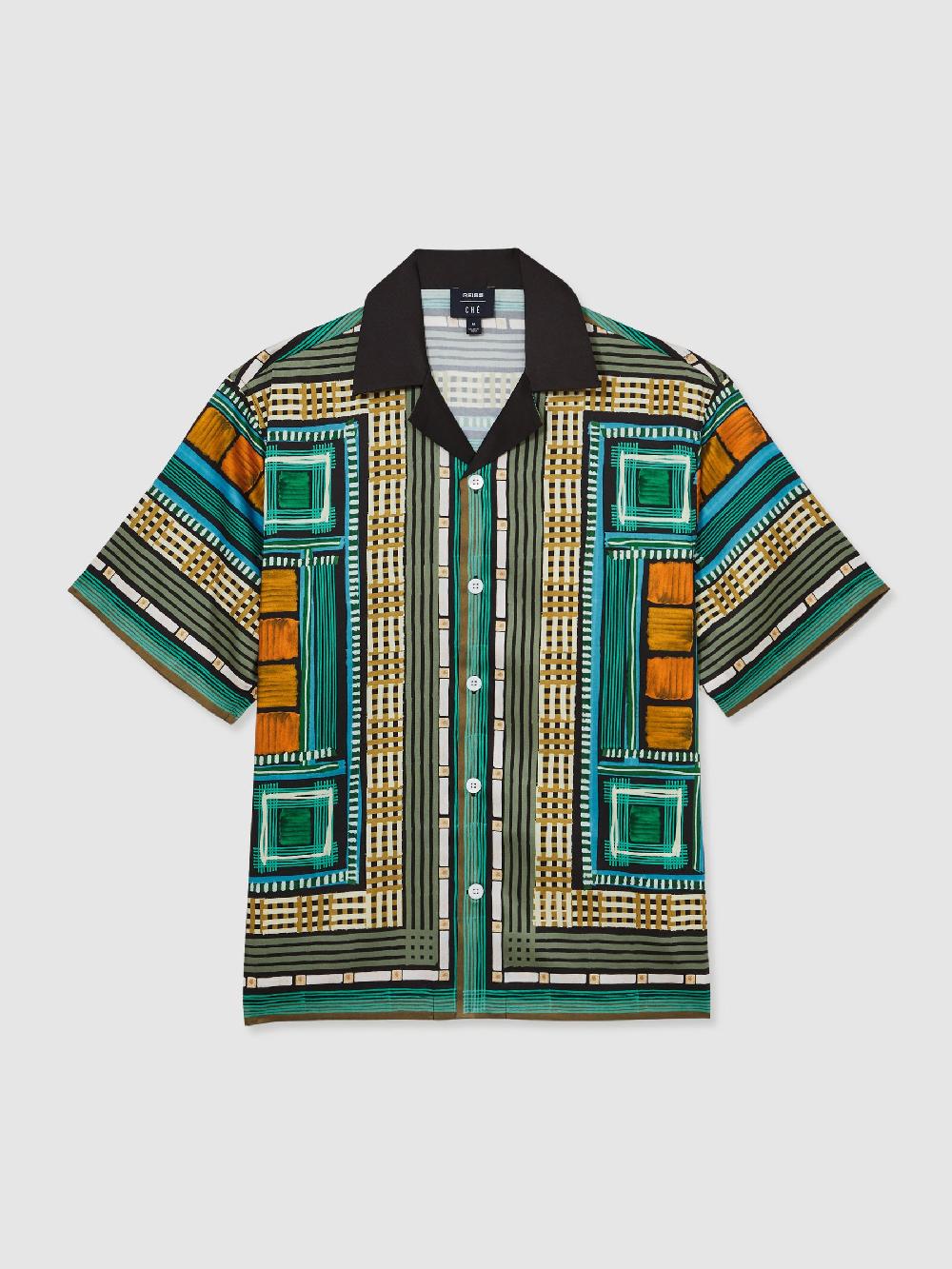 Reiss Reiss | Ché Printed Cuban-Collar Shirt In Green Multi