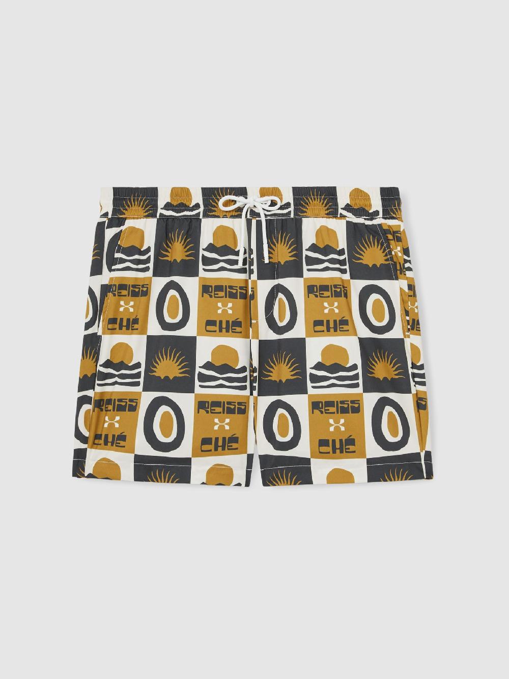 Reiss Reiss | Ché Sunset-Print Swim Shorts In Olive Green