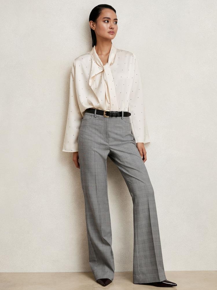 reiss Check Flared Suit Trousers in Grey
