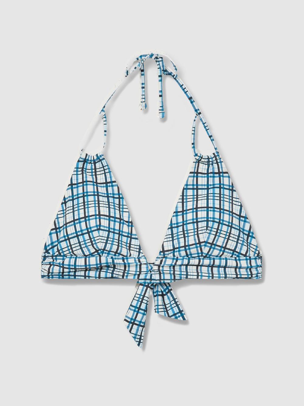 Reiss Check Halterneck Bikini Top In Blue