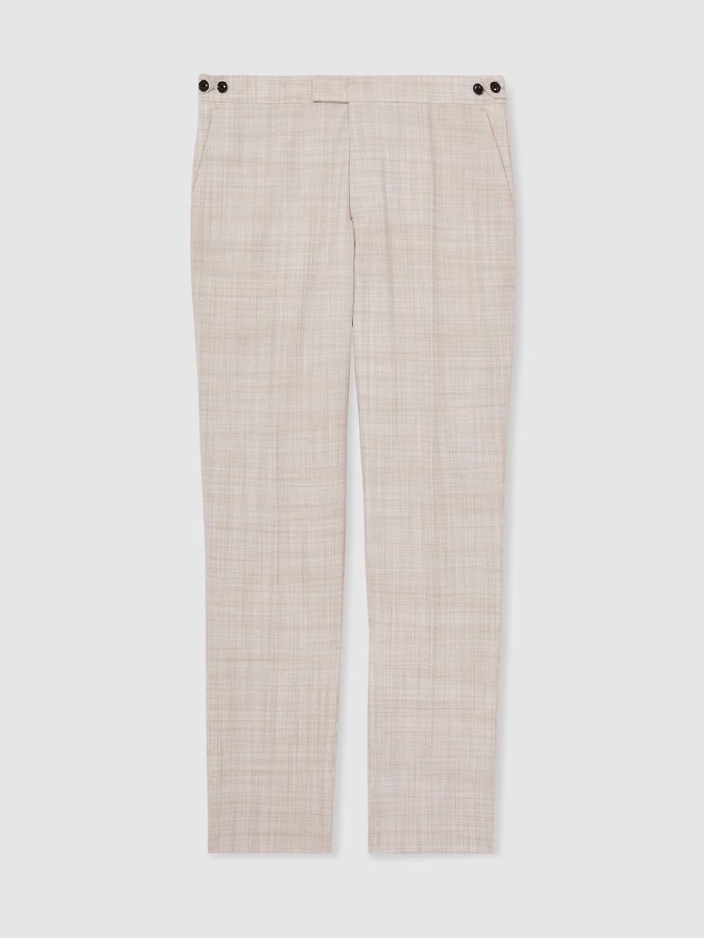 Reiss Check Regular-Fit Suit Trousers In Stone