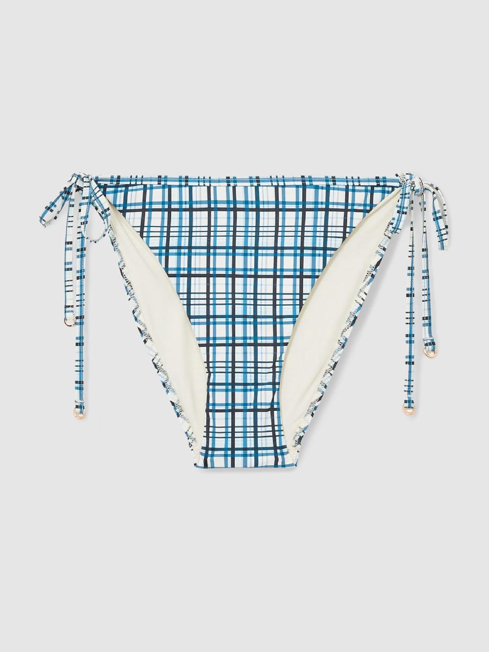 Reiss Check Side-Tie Bikini Bottoms In Blue