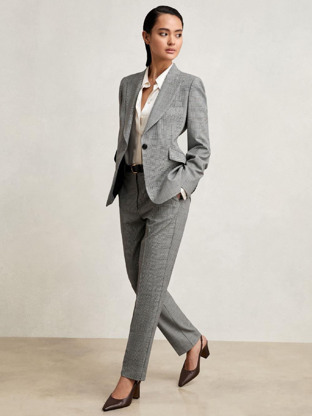 Reiss Check Slim-Fit Suit Trousers In Grey