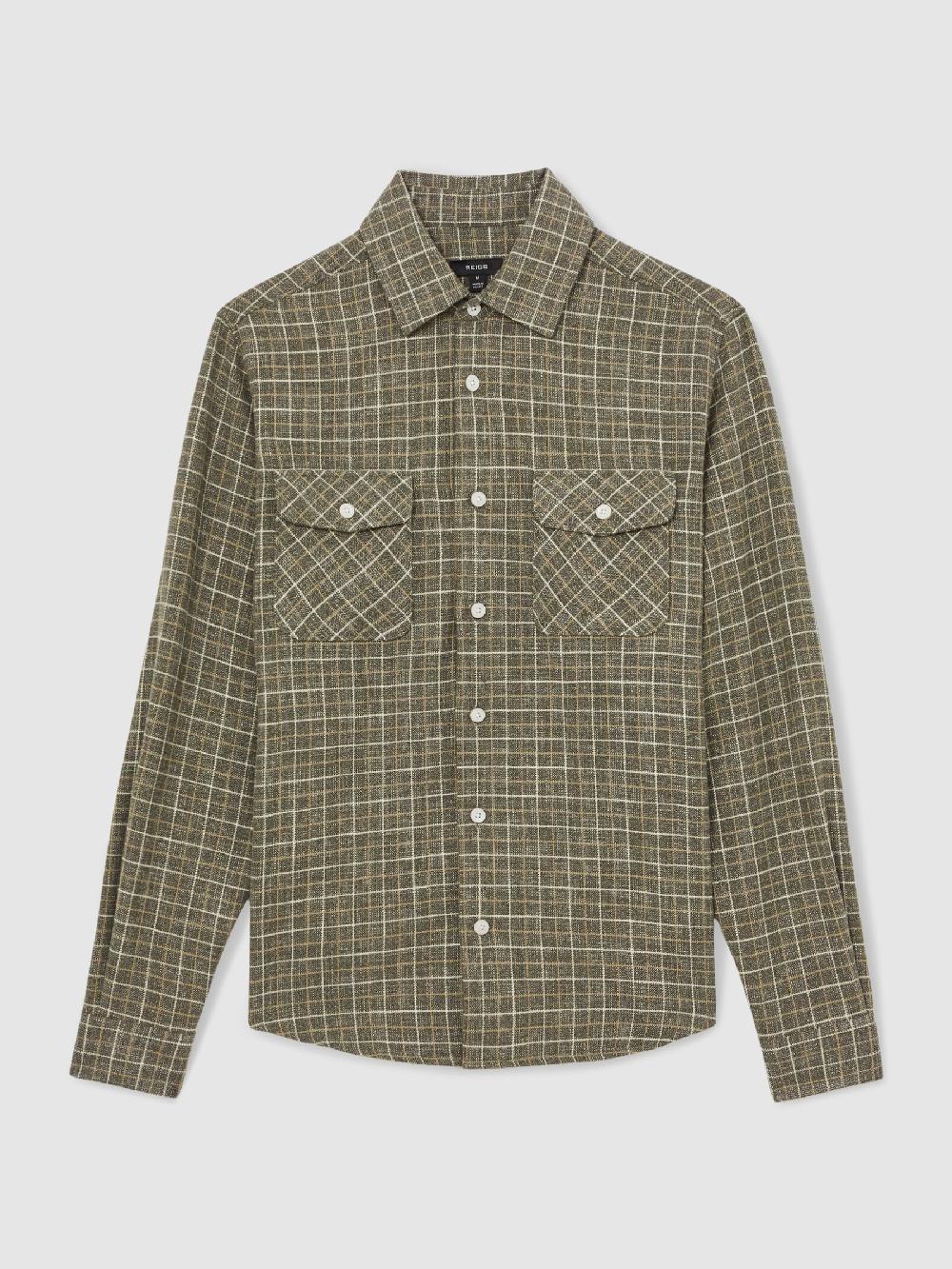 Reiss Check Twin-Pocket Jersey Overshirt In Grey
