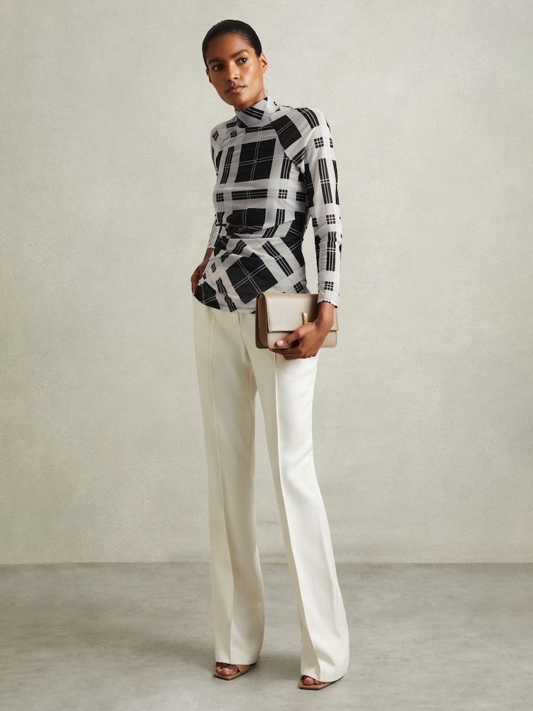 reiss Checked Ruched Top in Black/White