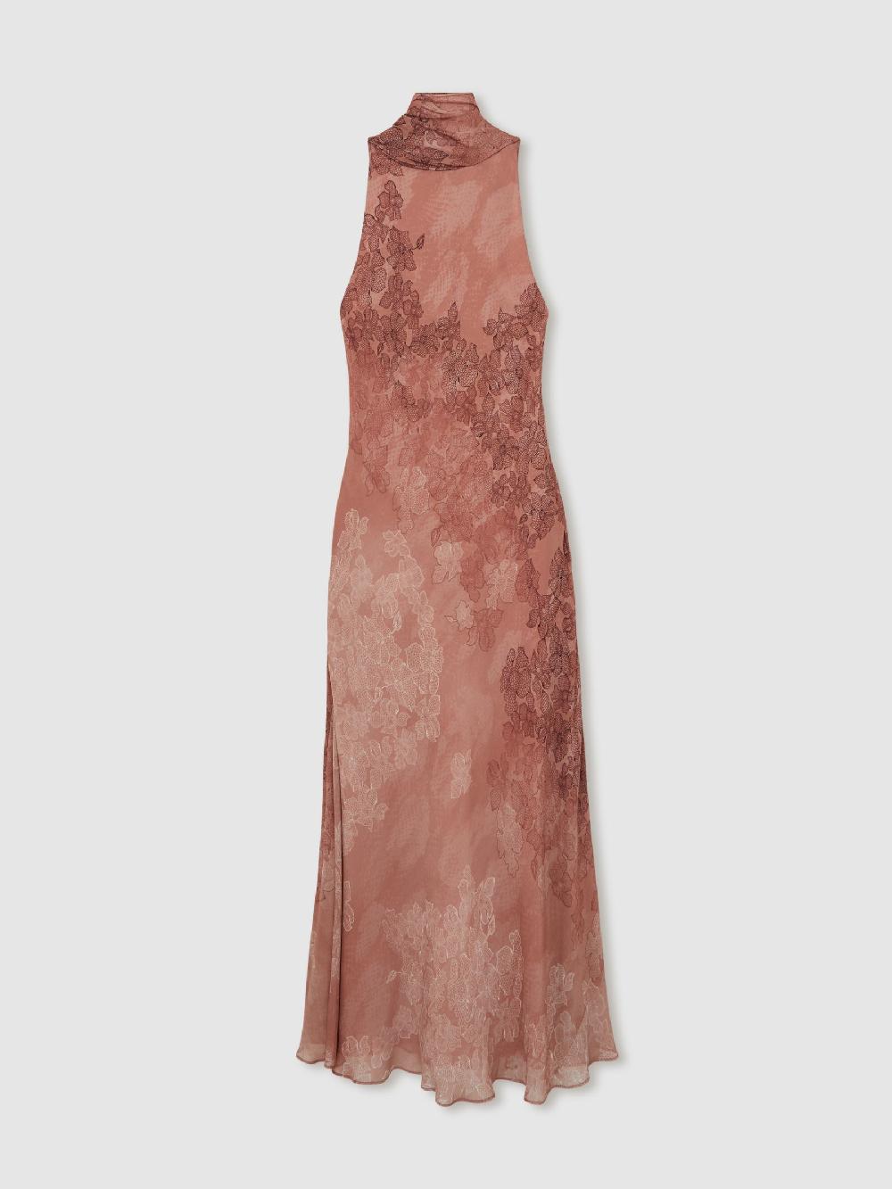 Reiss Chiffon Floral Cape Maxi Dress In Pale Pink