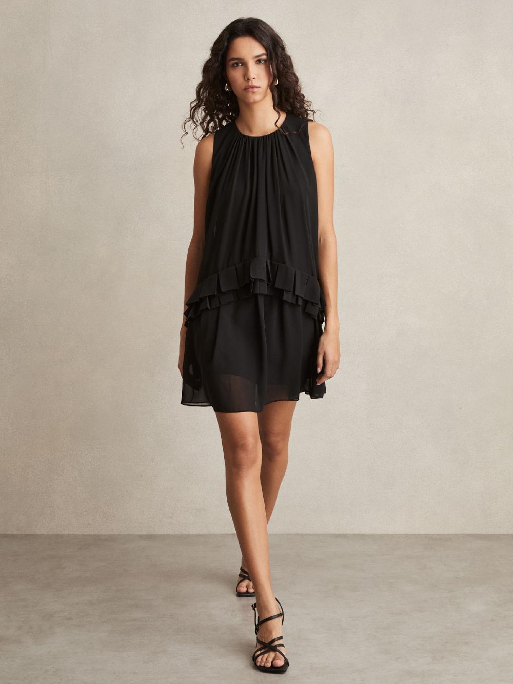 Reiss Chiffon Tiered Ruffle Dress In Black