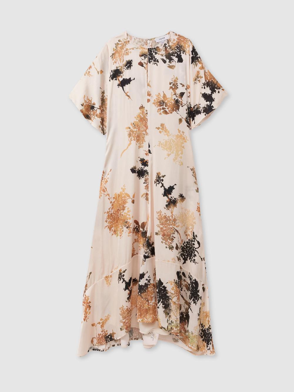 Reiss Chrissy Pale Pink Floral Print Midi Dress