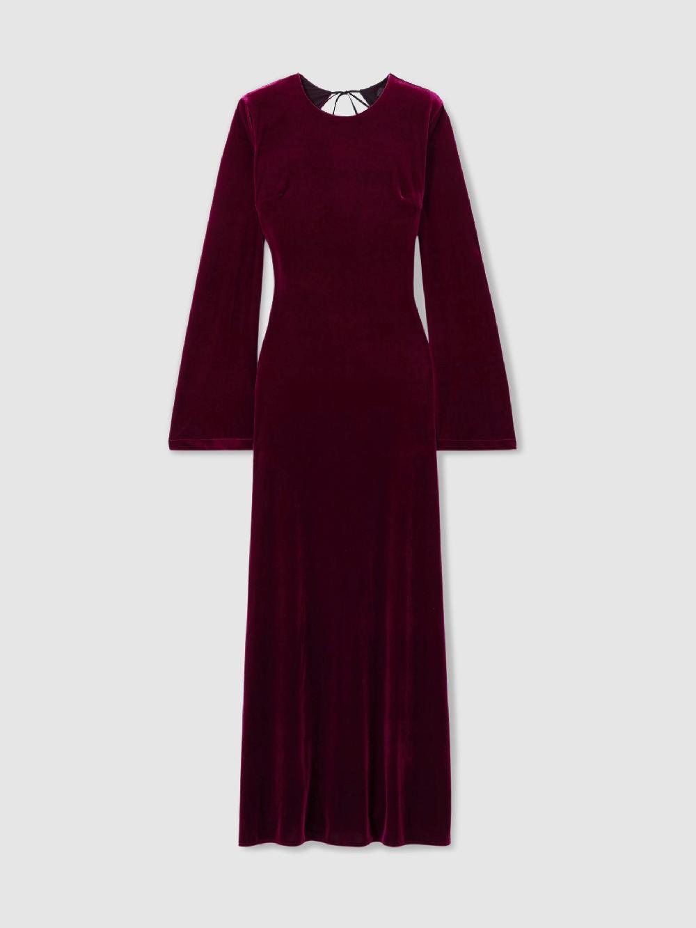 Reiss Code Open-Back Velvet Maxi Dress In Burgundy