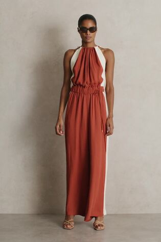Reiss Colour-Block Rope-Cord Jumpsuit In Orange