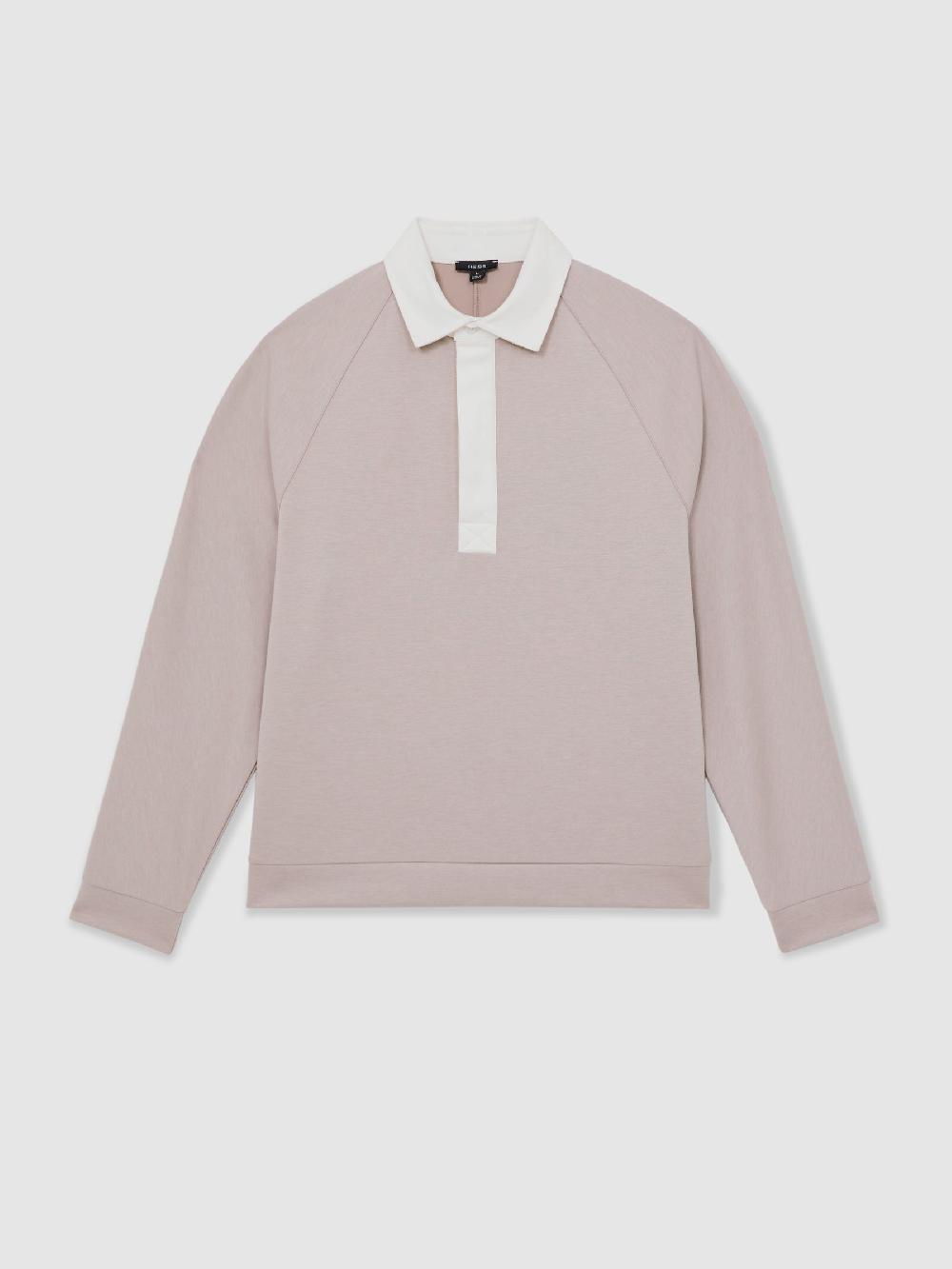 Reiss Colour Block Rugby Shirt In Oatmeal/White