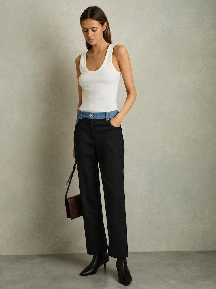 reiss Colour-Block Straight-Leg Jeans in Black