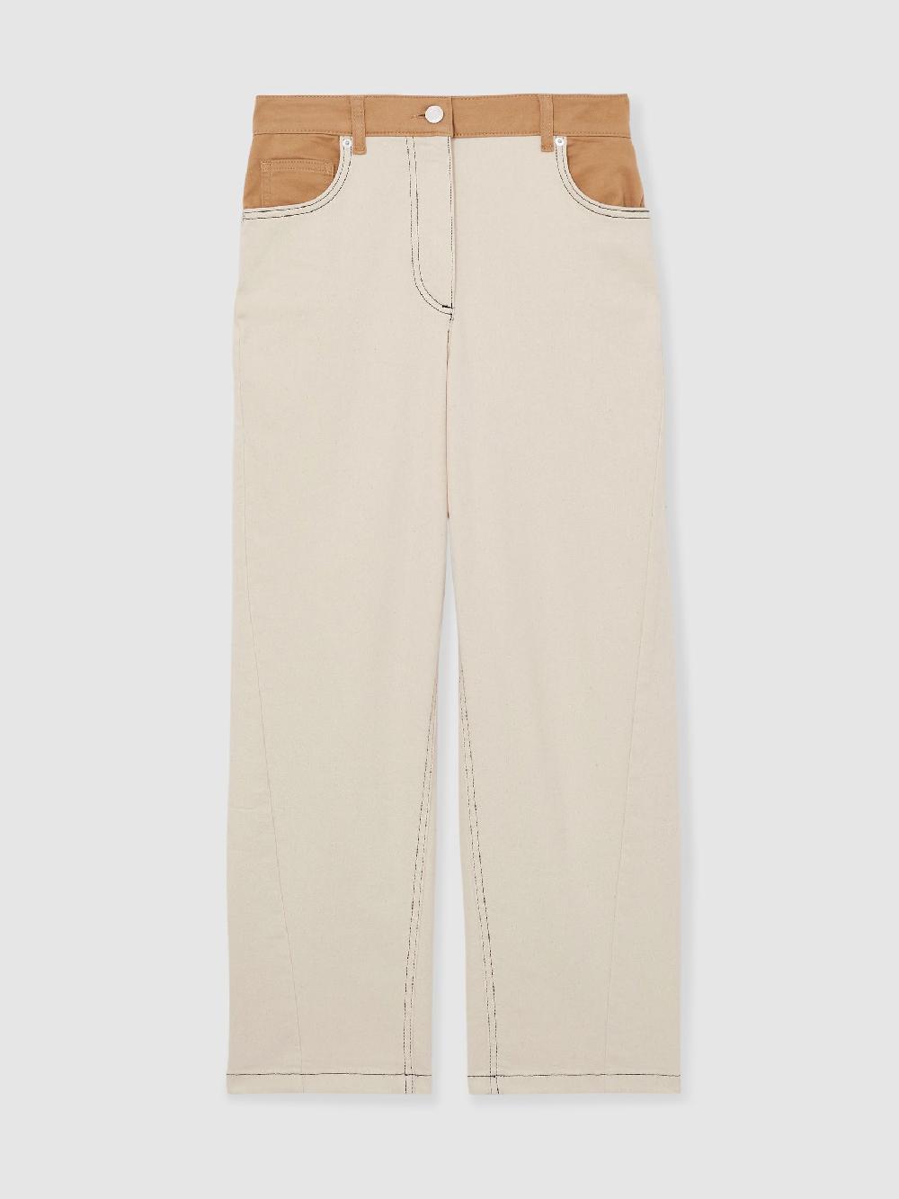 Reiss Colour-Block Straight-Leg Jeans In Ecru