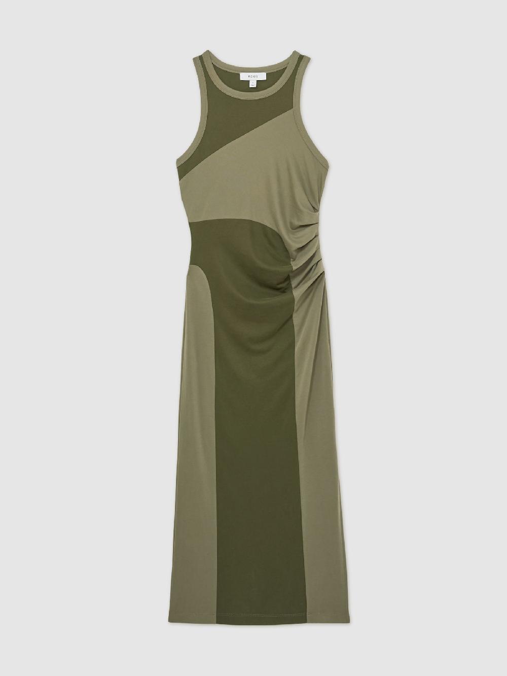 Reiss Colourblock Jersey Bodycon Dress In Khaki