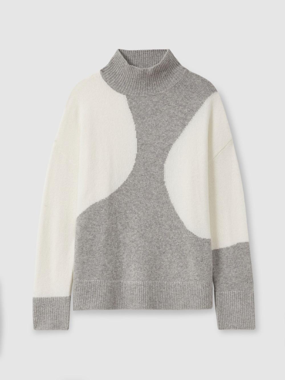 Reiss Colourblock Roll Neck Jumper In Ivory/Grey
