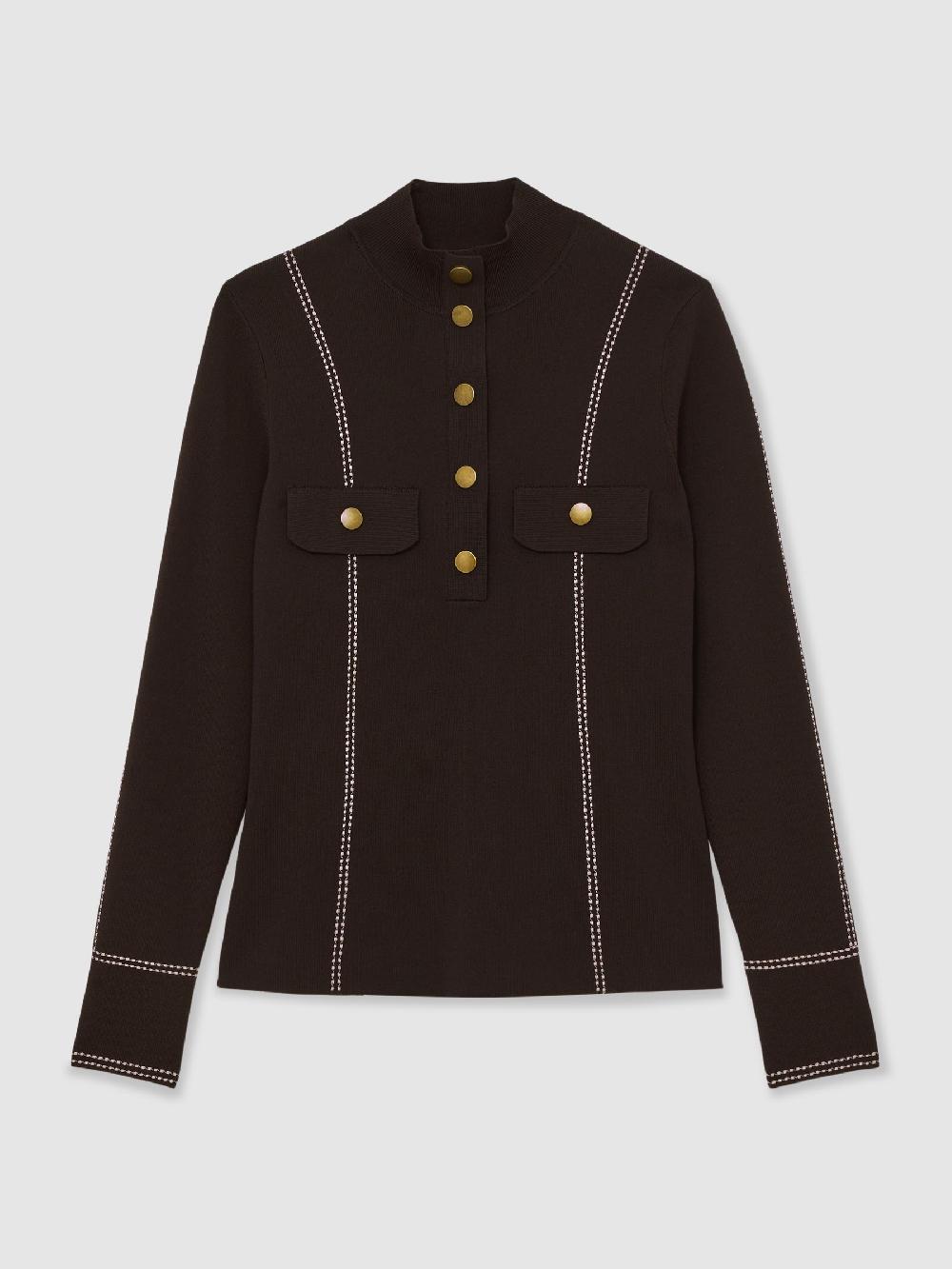 Reiss Contrast-Stitch Knit Top In Burgundy