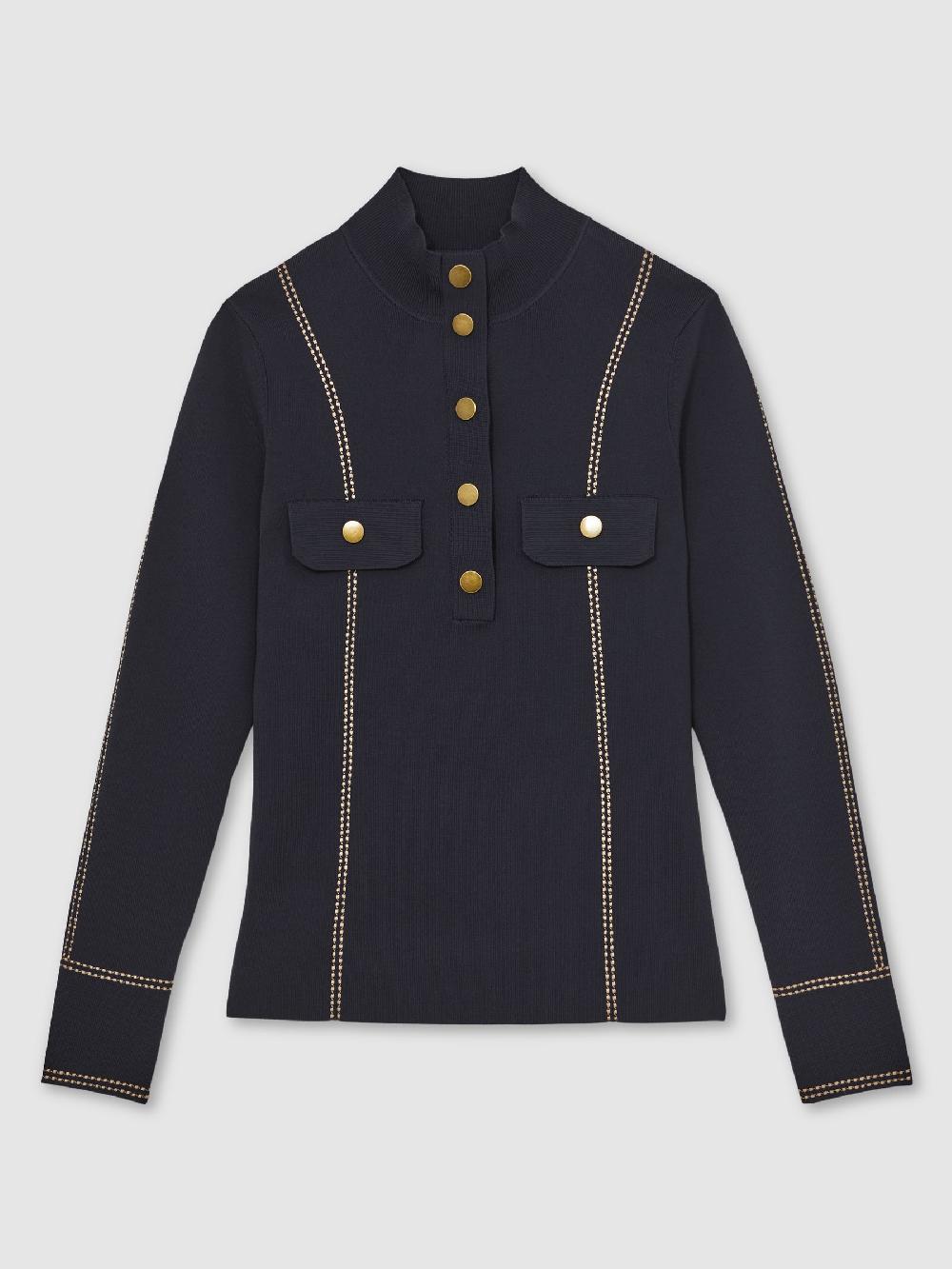 Reiss Contrast-Stitch Knit Top In Navy