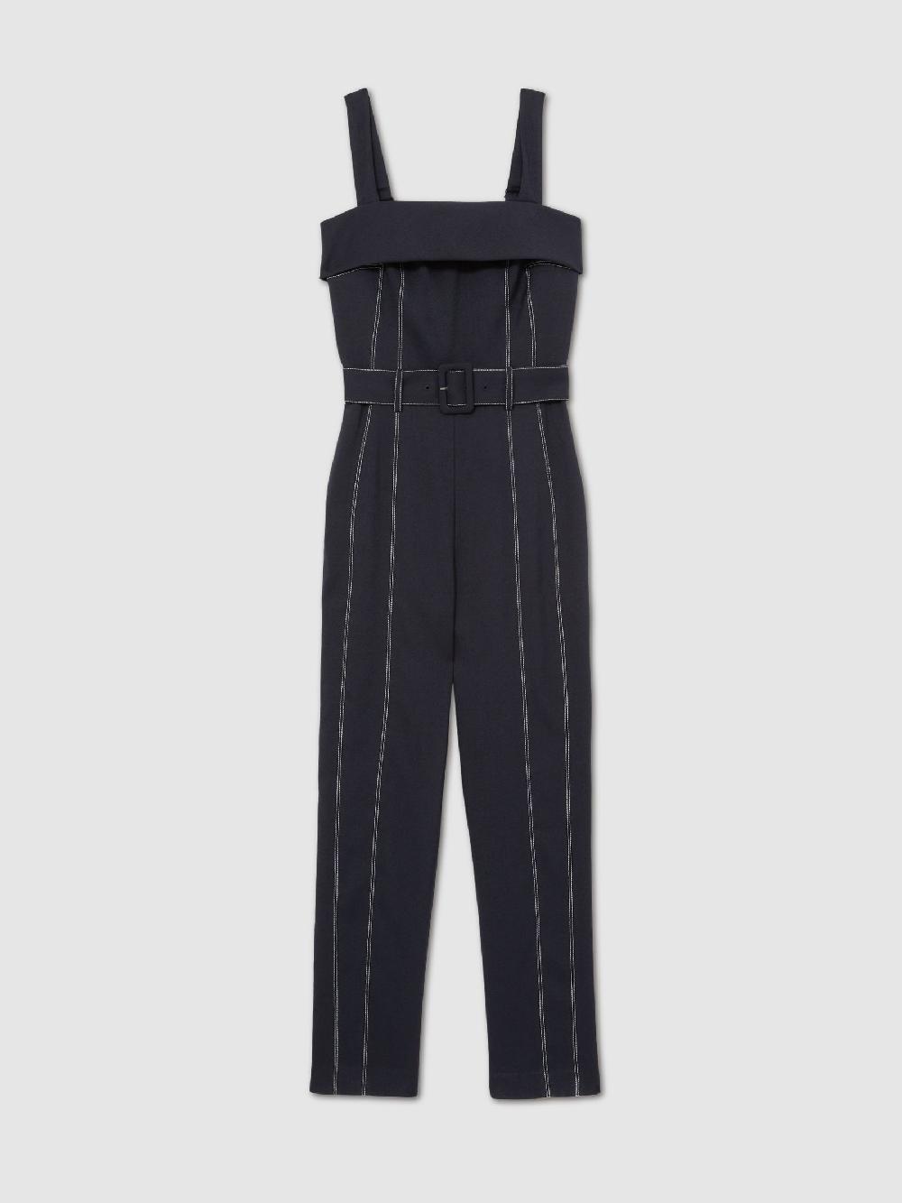 Reiss Contrast Stitch Structured Jumpsuit In Navy