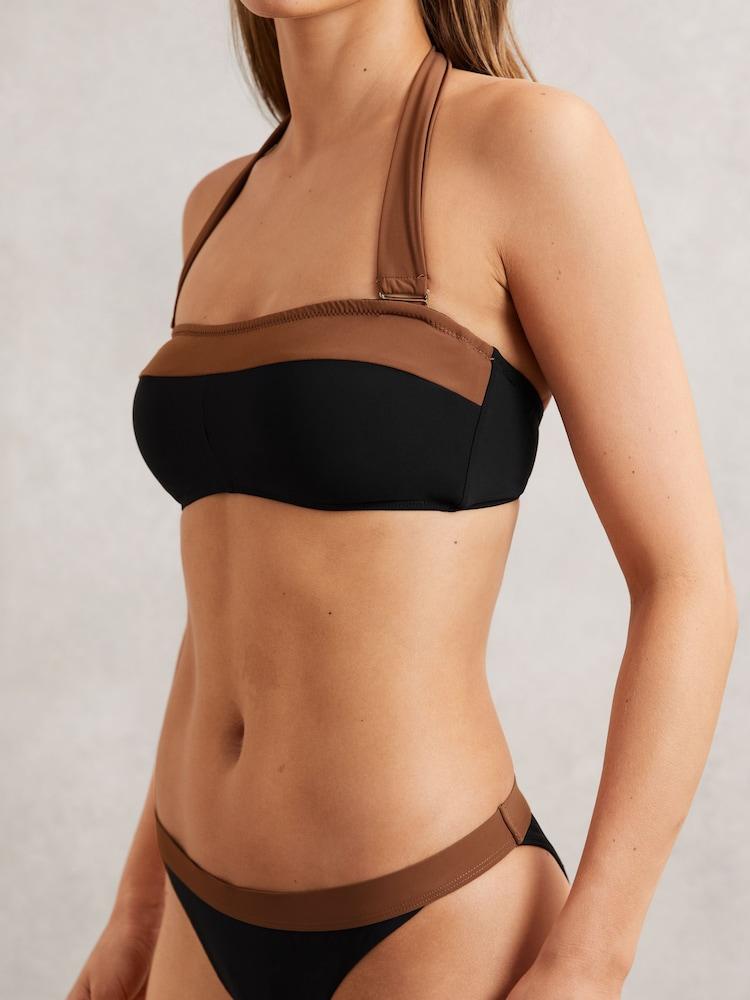reiss Contrast-Trim Bikini Bottoms in Black/Tan