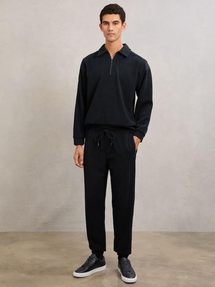 reiss Corduroy Drawstring Joggers in Navy