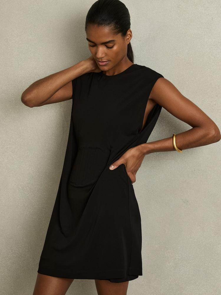 reiss Corset Jersey Mini Dress in Black