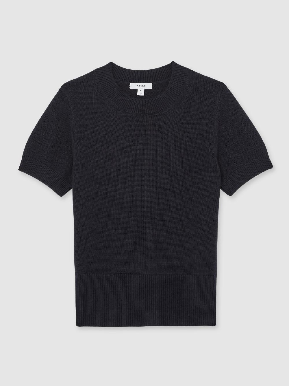 Reiss Cotton And Wool Crew-Neck Top In Navy