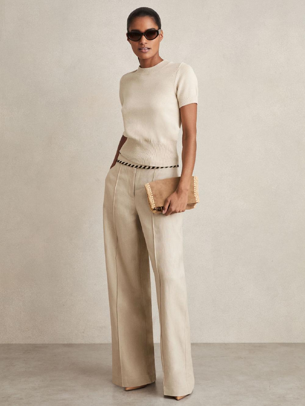 Reiss Cotton And Wool Crew-Neck Top In Neutral