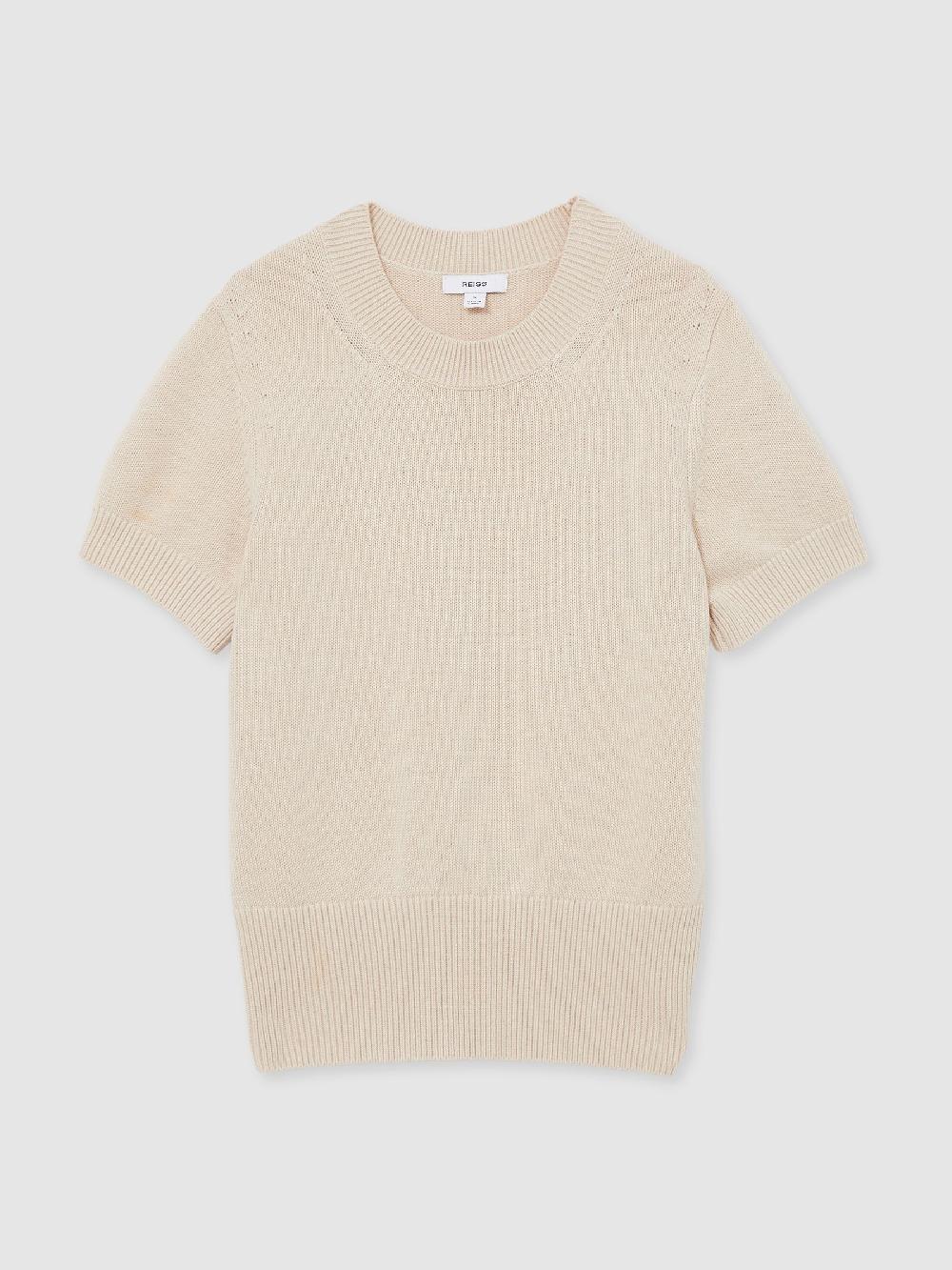 Reiss Cotton And Wool Crew-Neck Top In Neutral