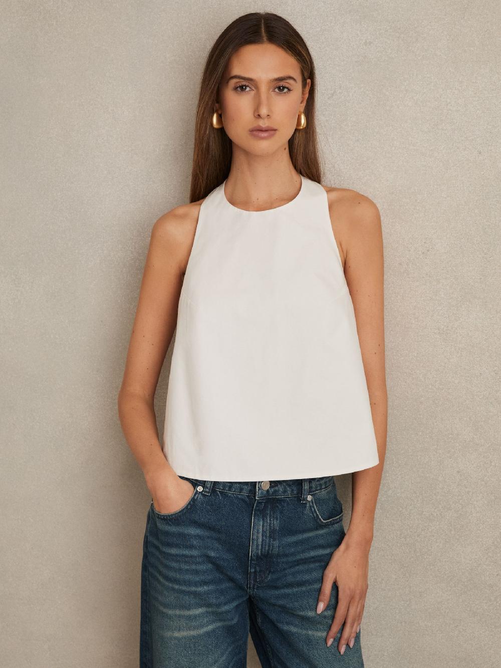 Reiss Cotton Belt-Halterneck Top In Ivory
